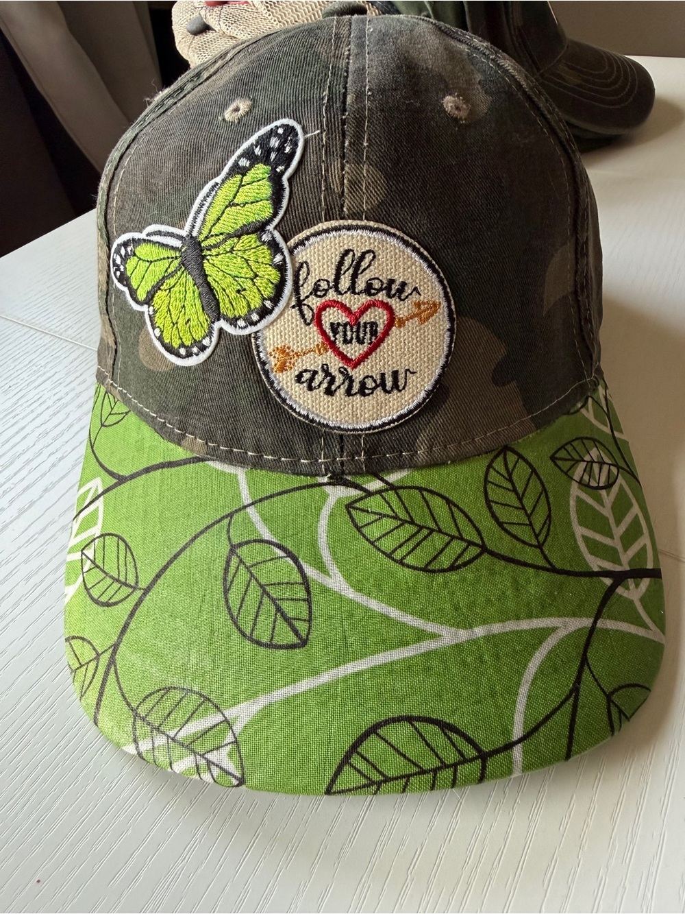 Green Leaf Butterfly Hat Baseball Cap Adjustable Back one size